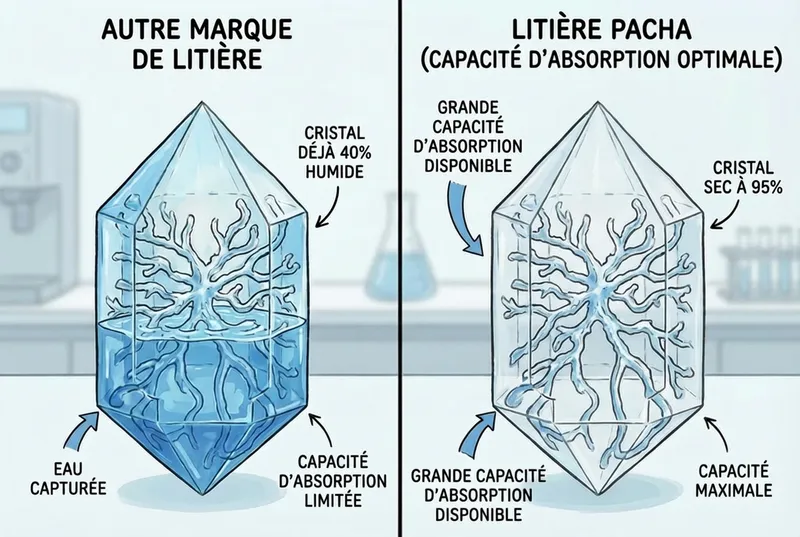 Autre marque de litière vs Pacha — capacité d'absorption optimale